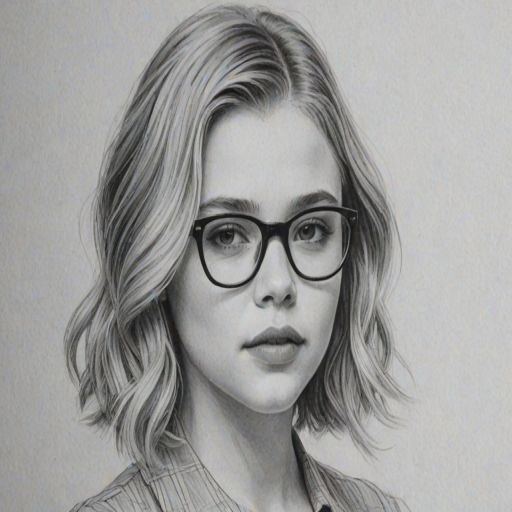 Attractive Chlo' Grace Moretz, pencil sketch, portrait of Fetching woman 1932s in glasses, hair style beatnik, outline, clear lines, fine lines, 8k