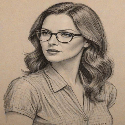 Graceful Danneel Ackles, pencil sketch, portrait of Splendid woman 1939s in glasses, hair style beatnik, outline, clear lines, fine lines, 8k