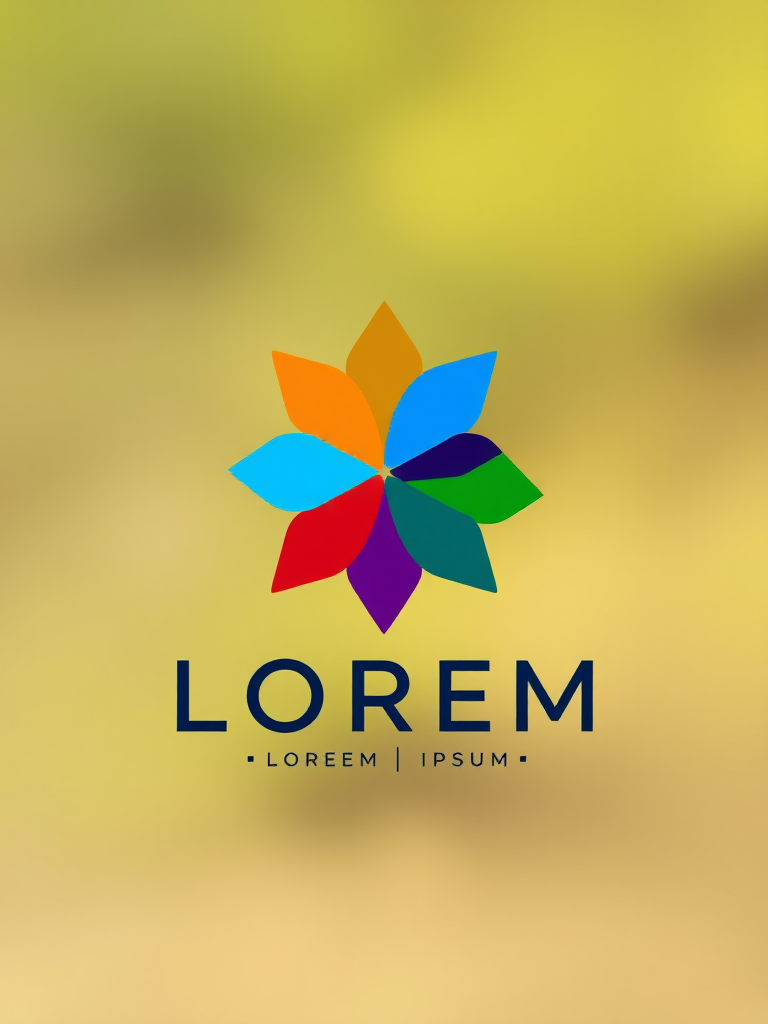 Regenerate a vibrant logo design featuring a star shape with colorful sections in red, blue, green, and purple, accompanied by the text "LOREM IPSUM" in a modern, sleek font; use a high-resolution camera with a 50mm lens, aperture set to f/2.8, ISO 100, and a soft-focus background to enhance clarity and color contrast.