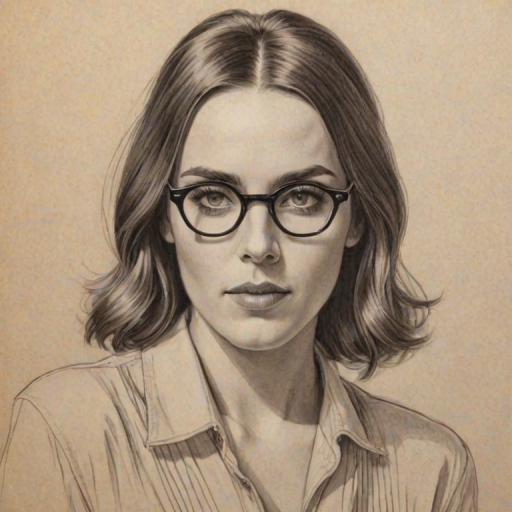 Ravishing Mel C, pencil sketch, portrait of Alluring woman 1927s in glasses, hair style beatnik, outline, clear lines, fine lines, 8k