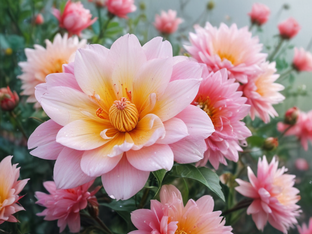 Blooming Pink Flowers in a Lush Garden Setting on a Bright Day