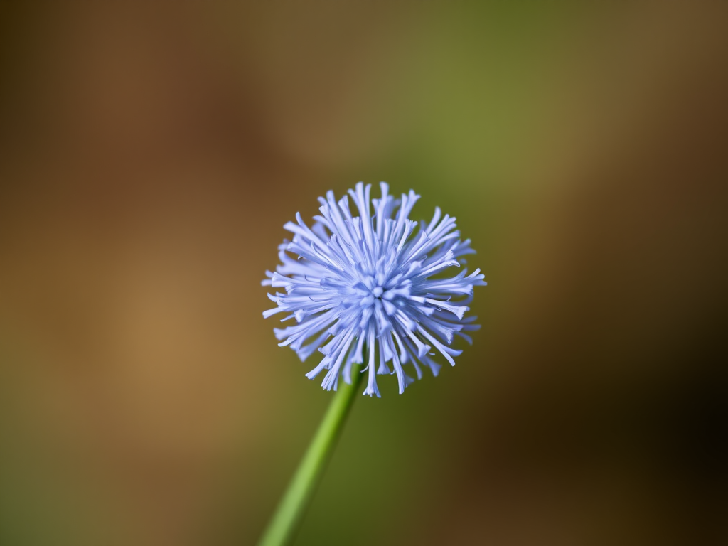macro shot of a spherical blue flower with a blurred background, f/2.8 aperture, ISO 100, 50mm lens, taken with a DSLR camera, natural lighting, shallow depth of field