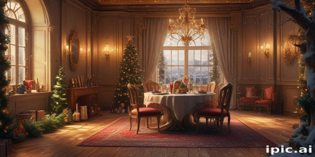 A Cozy Festive Dining Room Decorated for the Holiday Season Celebration.