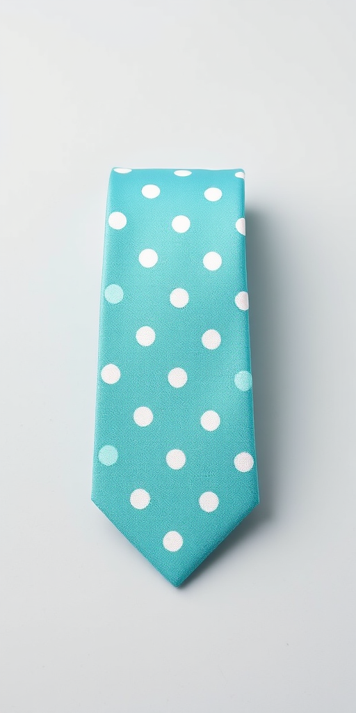 high-resolution image of a turquoise tie with white polka dots, taken with a DSLR camera at f/2.8 aperture, ISO 100, 50mm lens, studio lighting, front view, with a light gray background