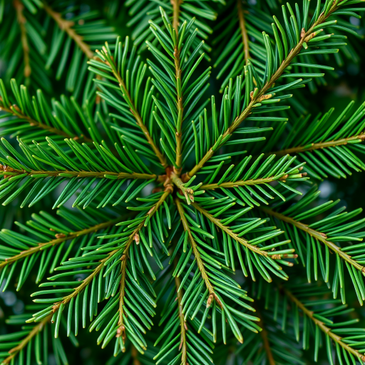 Generate a high-resolution illustration of vibrant green pine branches arranged artistically, shot with a Canon EOS R5 at f/2.8, ISO 100, shutter speed 1/200s, with a macro lens in natural light for enhanced detail and texture.