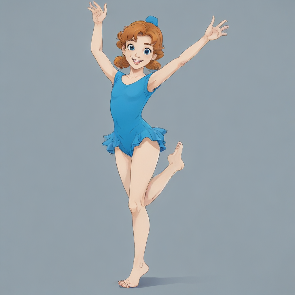 kid Wendy Darling from the cartoon Peter Pan stands barefoot hands up ...