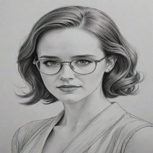 Splendid Rachel Brosnahan, pencil sketch, portrait of Ravishing woman 1964s in glasses, hair style beatnik, outline, clear lines, fine lines, 8k