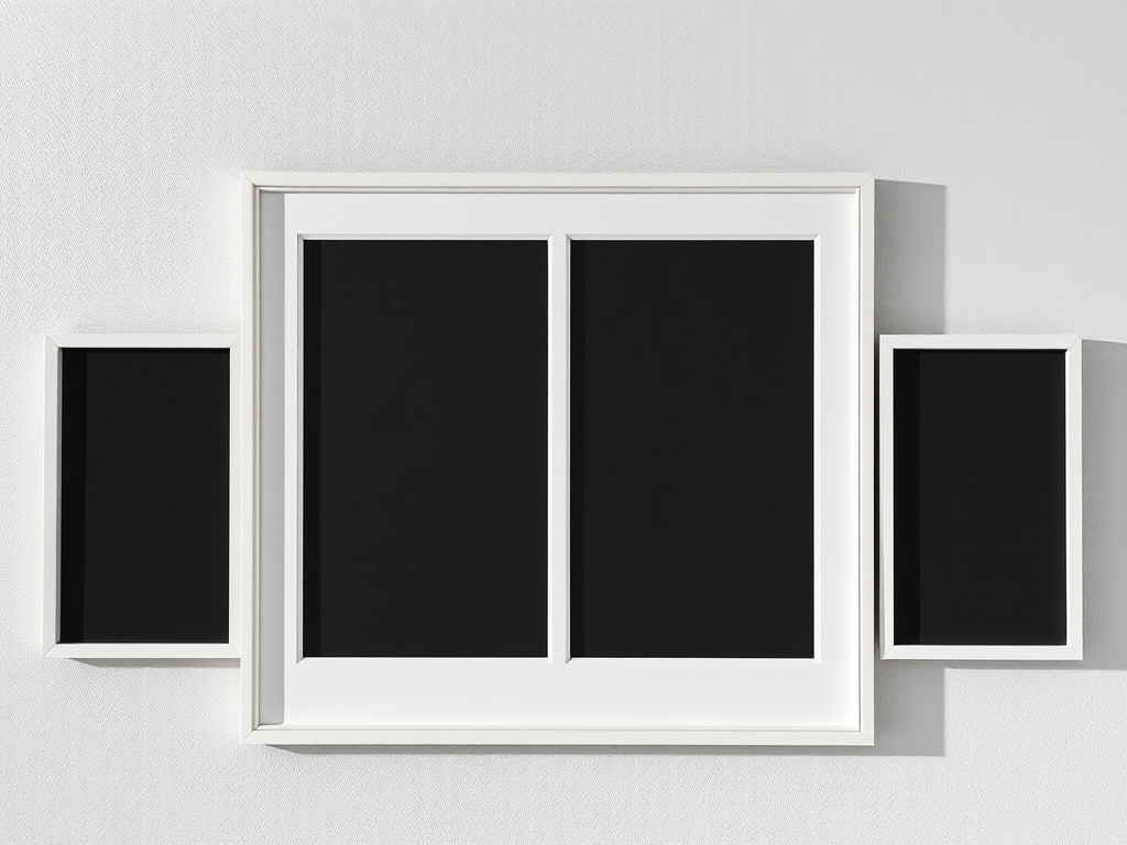 Generate a high-resolution image of a blank photo collage with four equal-sized frames, shot with a Canon EOS R5 using a 50mm f/1.2 lens, at ISO 100, f/1.2, and a shutter speed of 1/200s in natural light to enhance detail and clarity.