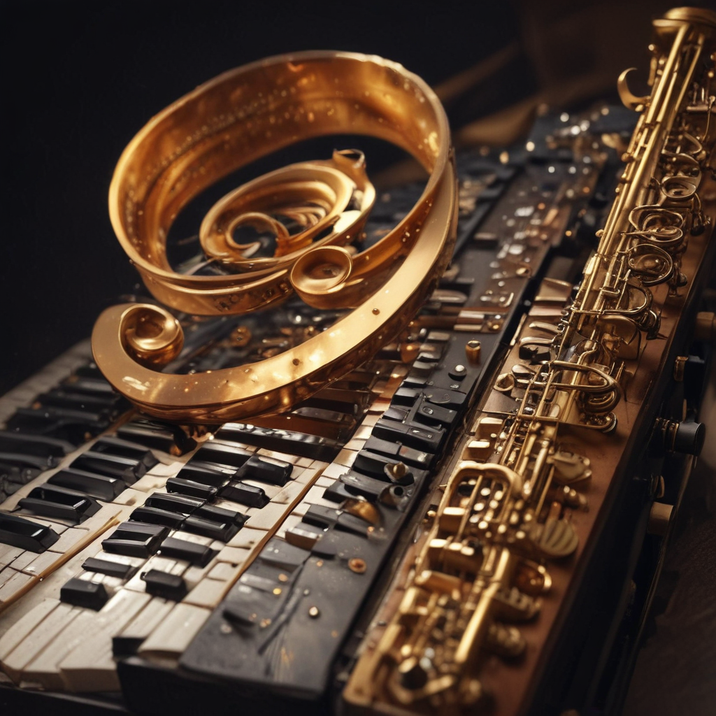 An Elegant Display of Musical Instruments with Golden Accents and Details