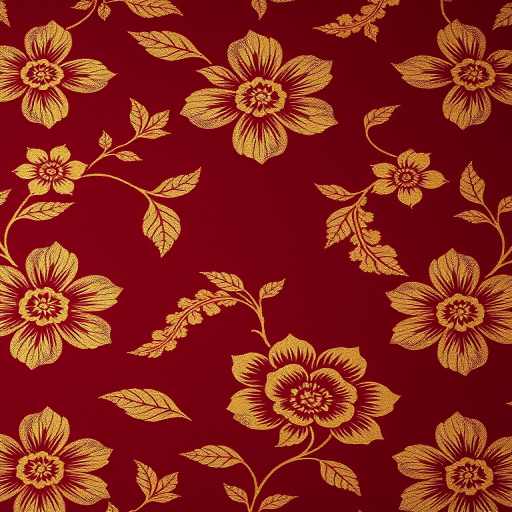 vintage floral pattern on a deep burgundy background, intricate gold detailing, high-resolution, macro lens, f/2.8 aperture, ISO 100, shot with a full-frame DSLR camera, top-down view, soft lighting for enhanced texture.
