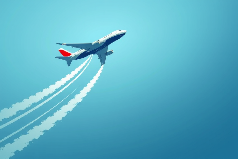 Create a high-resolution vector graphic of an airplane flying upwards, emitting stylized vapor trails, shot from a slightly elevated angle with a focus on clarity, using a digital illustration style, and ensure bright colors and clean lines for enhanced visual appeal.