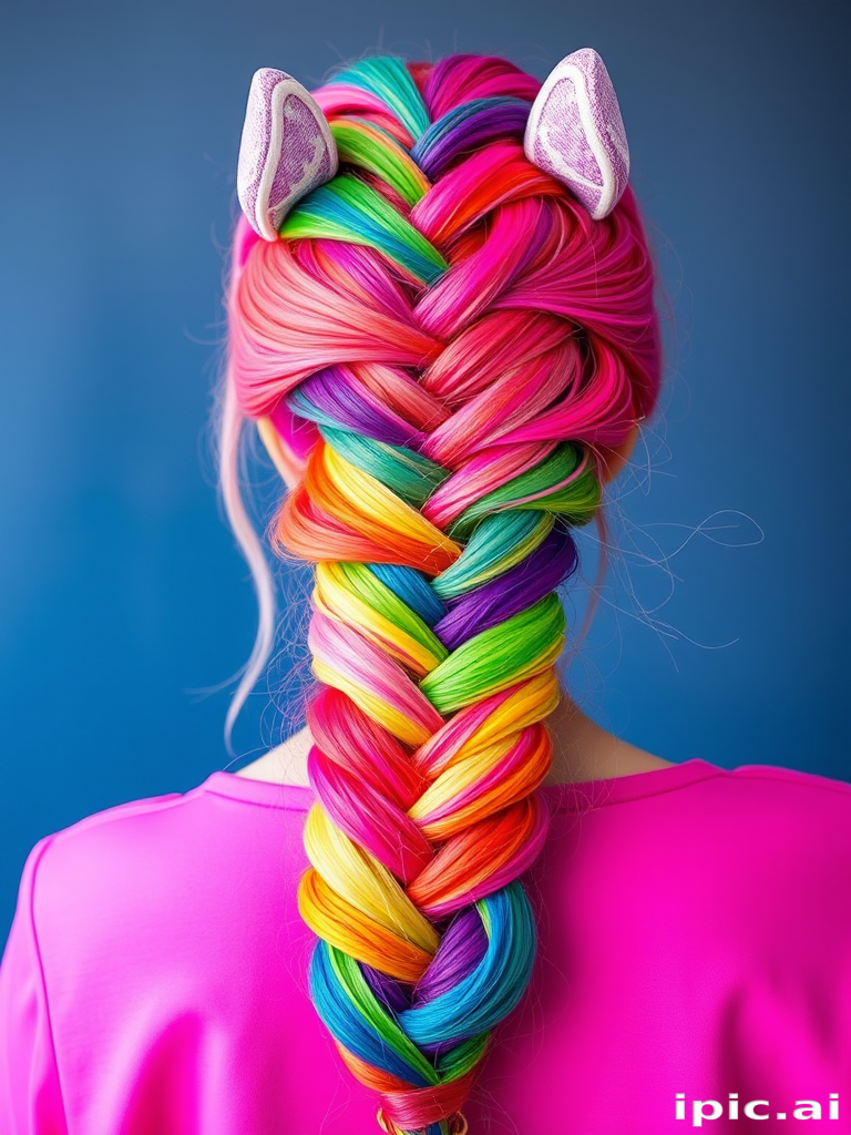 Vibrant rainbow unicorn braid incorporating every color of the spectrum, the "Prism Fantasy" design celebrates creativity and joyful self-expression