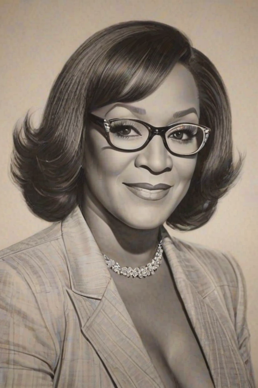 Superb Patti LaBelle, pencil sketch, portrait of Graceful woman 1941s in glasses, hair style beatnik, outline, clear lines, fine lines, 8k