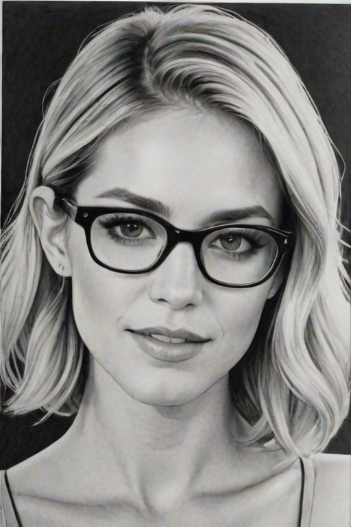 Splendid Kristin Cavallari, pencil sketch, portrait of Enticing woman 1928s in glasses, hair style beatnik, outline, clear lines, fine lines, 8k