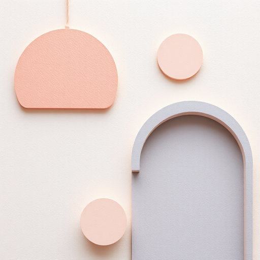 Create a digital artwork featuring abstract geometric shapes such as arches and circles in a soft pastel color palette, focus on a textured background for depth, high resolution 300 DPI, shot from a top-down view using a DSLR camera with a 50mm lens at f/8 aperture for sharp detail, natural lighting to enhance softness and texture.