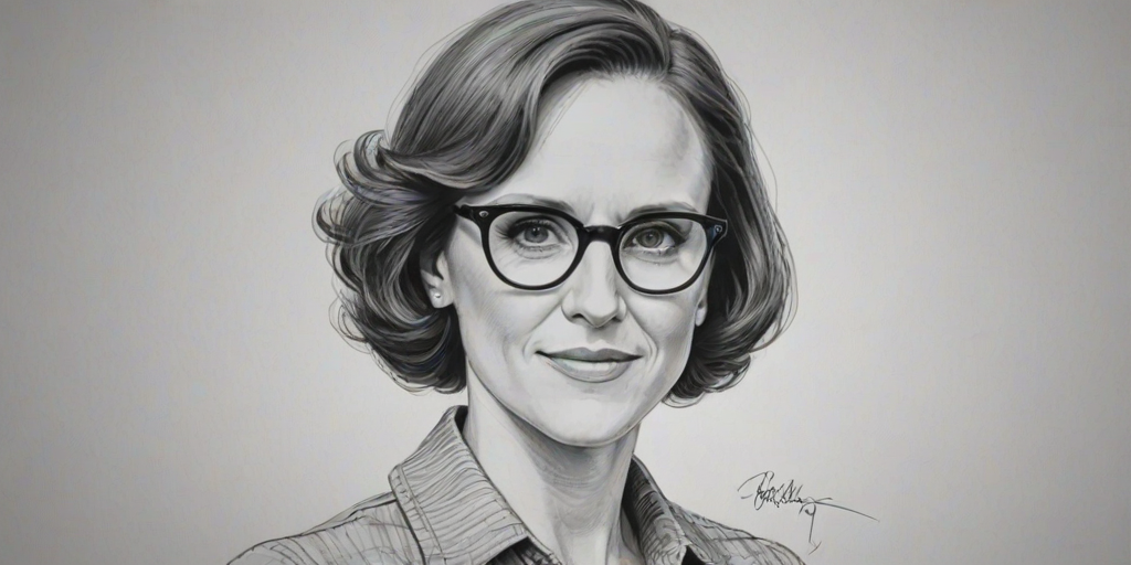 Radiant Molly Shannon, pencil sketch, portrait of Radiant woman 1944s in glasses, hair style beatnik, outline, clear lines, fine lines, 8k