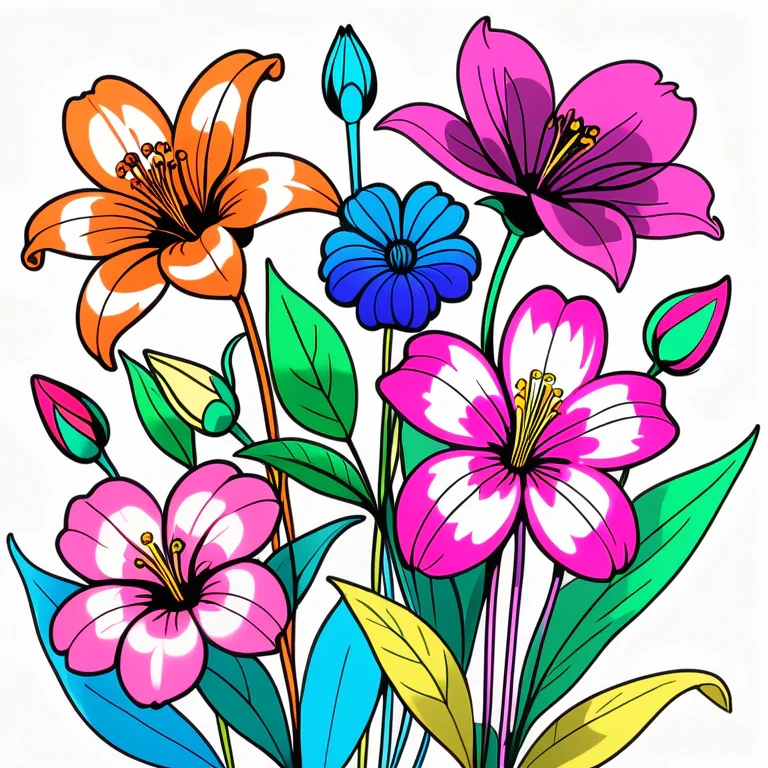 drawings of flowers in color