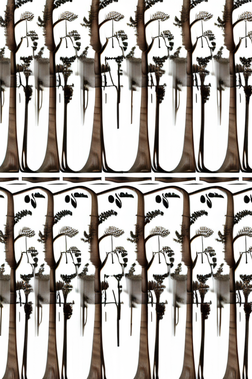 Abstract Pattern of Stylized Trees Against a White Background in Repetition