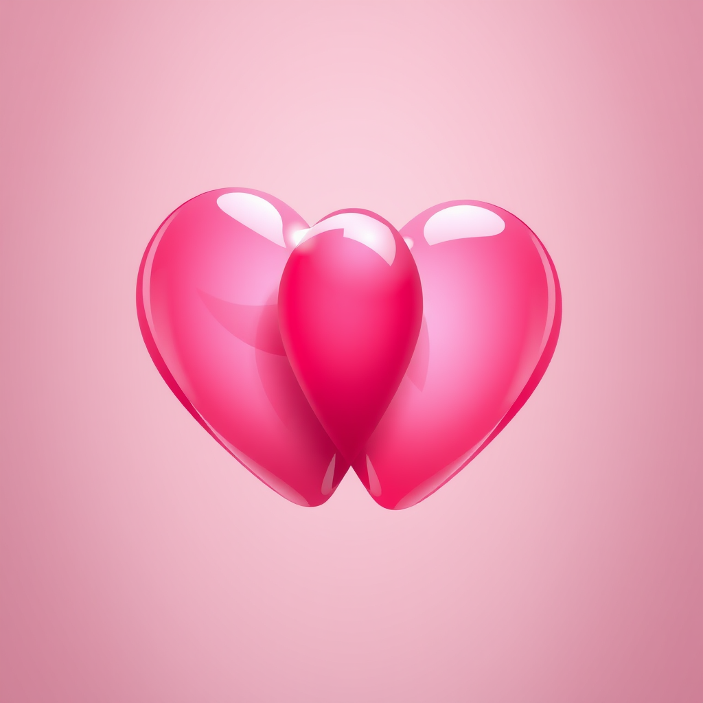 Create a high-resolution digital illustration of two intertwined hearts in shades of pink, utilizing a soft focus lens to enhance depth, low aperture setting for a shallow depth of field, and a 50mm prime lens on a DSLR camera, with even lighting to accentuate the colors.