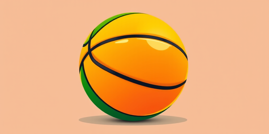 Create a vibrant digital illustration of a stylized basketball, featuring bold green and yellow colors with smooth curves and a clean outline, captured with a Canon EOS 5D Mark IV, 50mm lens, f/2.8 aperture, and a soft focus background for enhanced depth.