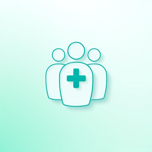 Generate a minimalist medical icon featuring three stylized human figures with a plus sign in the center, use a soft gradient background from light blue to green, camera settings: ISO 100, f/2.8, shutter speed 1/100s, camera view: close-up, camera style: flat design, camera type: digital illustration.