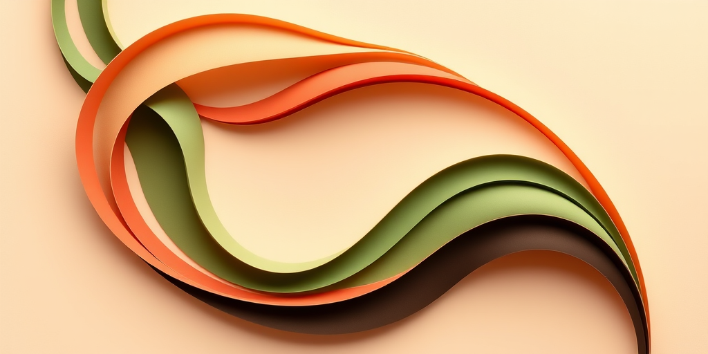 Create an abstract design featuring smooth, curving lines in shades of beige, red, green, and dark brown on a soft pastel background, captured with a Canon EOS R5, 50mm lens, aperture f/2.8, ISO 100, in a bright soft light setting to enhance the color vibrancy and contrast.