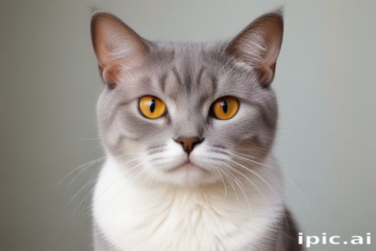 A Beautiful Grey Cat with Striking Yellow Eyes Posing Gracefully.