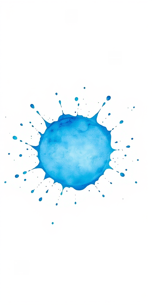 Generate a high-resolution image of a vibrant blue watercolor splash on a white background, using a DSLR camera with a 50mm lens, aperture set to f/2.8, ISO 100, and a shallow depth of field to enhance the texture and color saturation.