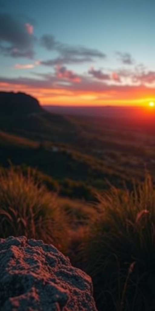 Create a high-resolution image of a serene landscape at sunset with vibrant colors, using a Canon EOS R5, 35mm lens, f/2.8 aperture, ISO 100, 1/125s shutter speed, capturing a wide-angle view with a soft focus effect.