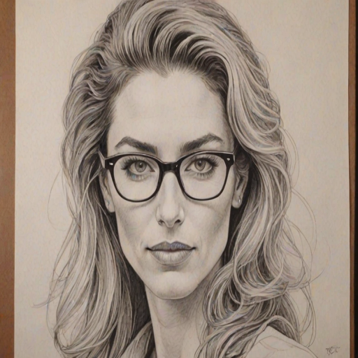 Enchanting Claudia Black, pencil sketch, portrait of Dazzling woman 1977s in glasses, hair style beatnik, outline, clear lines, fine lines, 8k