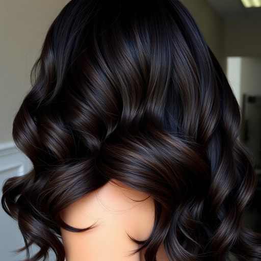 Sultry dark espresso waves christened "Midnight Silk" cascading down in glossy S-shaped curves, accentuated by subtle mahogany lowlights