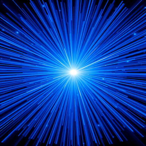 Generate a high-resolution image of a bright blue radial burst emanating from a central point, using a DSLR camera with a 50mm lens, f/1.8 aperture, ISO 100, and a shutter speed of 1/200 sec, in a high dynamic range style.