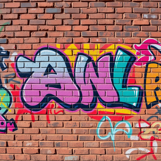 high-resolution texture of a brick wall with vibrant graffiti art, 50mm lens, f/8 aperture, ISO 100, natural lighting, frontal view, digital camera