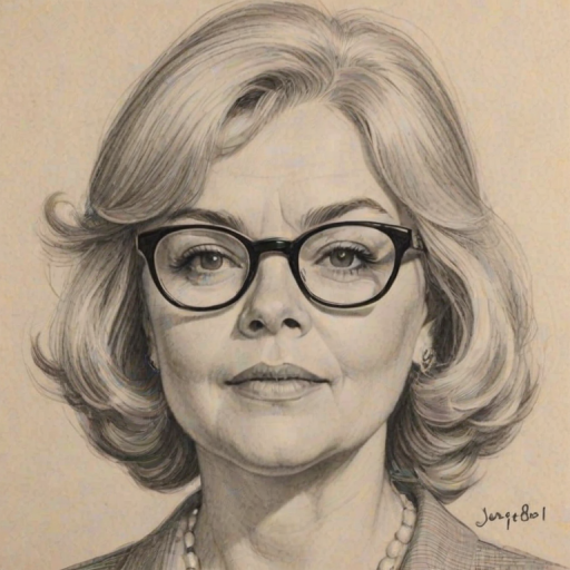 Resplendent June Squibb, pencil sketch, portrait of Pleasing woman 1962s in glasses, hair style beatnik, outline, clear lines, fine lines, 8k