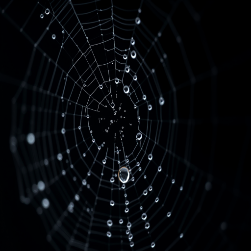 capture a close-up of a spider web with dew drops against a dark background using a macro lens, f/2.8 aperture, 1/200 sec shutter speed, ISO 100, soft natural lighting, DSLR camera