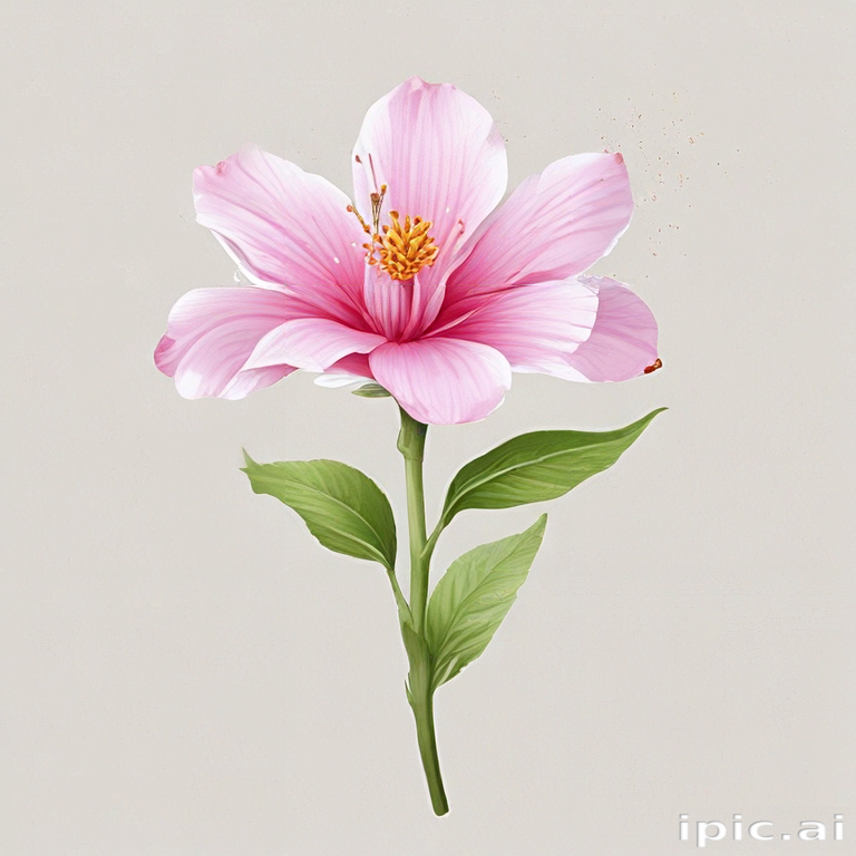 Delicate Pink Flower with Lush Green Leaves Against a Soft Background