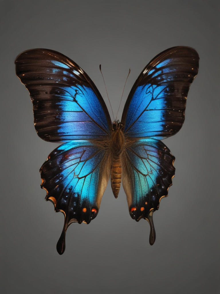 Stunning Butterfly with Vibrant Blue Wings Against a Dark Background