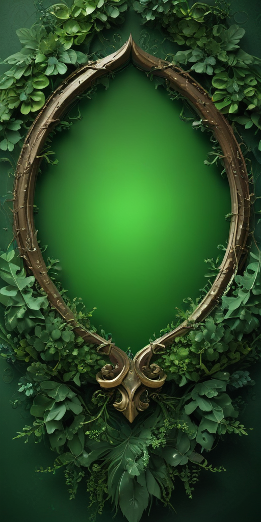 Elegant Ornate Frame Surrounded by Lush Greenery and Leaves Design