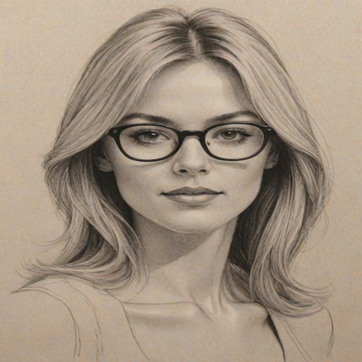 Superb Jordan Hinson, pencil sketch, portrait of Gorgeous woman 1974s in glasses, hair style beatnik, outline, clear lines, fine lines, 8k