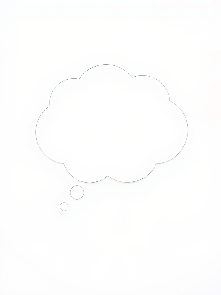 Create a high-resolution image of a thought bubble silhouette with a clean white interior, using a Canon EOS R5 camera with a 50mm lens, aperture set to f/1.8, ISO 100, and a soft focus background for depth.