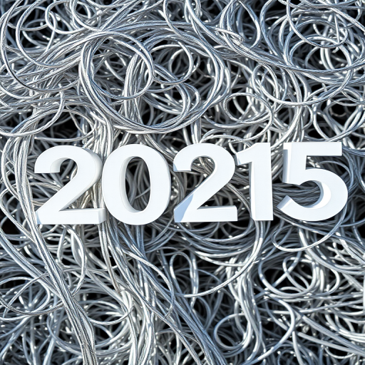 Create an image of the year "2025" prominently displayed against a textured background of silver metallic curls and strands, using a Canon EOS R5 with an aperture of f/2.8, a shutter speed of 1/60 sec, ISO 100, shot from a 50mm lens in daylight to enhance clarity and detail.