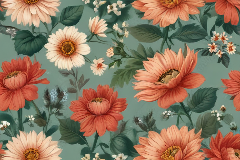 Vibrant Floral Pattern Featuring Colorful Blooms on a Soft Green Background