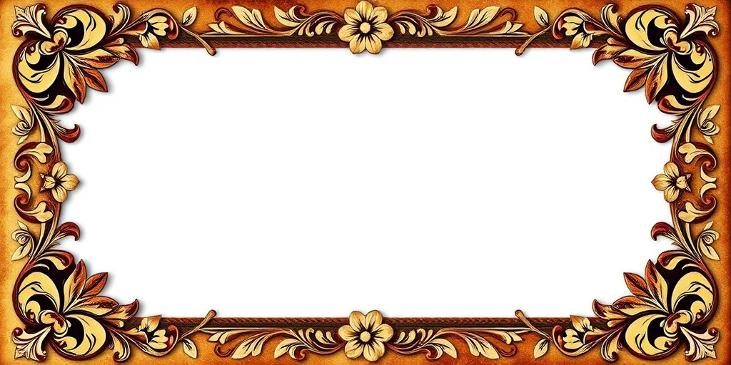 Create a vintage-style photo frame with intricate floral designs on the edges, captured with a DSLR camera at f/2.8 aperture, ISO 100, 50mm lens, shot from a straight-on perspective to enhance clarity and detail.