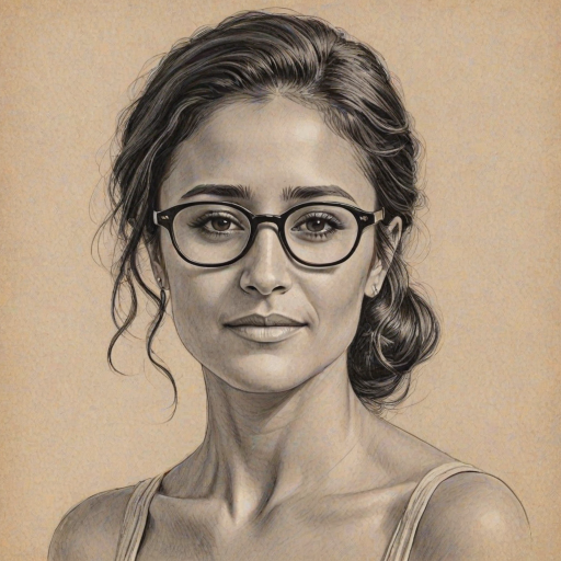 Beauteous Emmanuelle Chriqui, pencil sketch, portrait of Alluring woman 1937s in glasses, hair style beatnik, outline, clear lines, fine lines, 8k