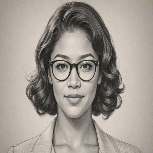 Resplendent Gina Rodriguez, pencil sketch, portrait of Radiant woman 1930s in glasses, hair style beatnik, outline, clear lines, fine lines, 8k