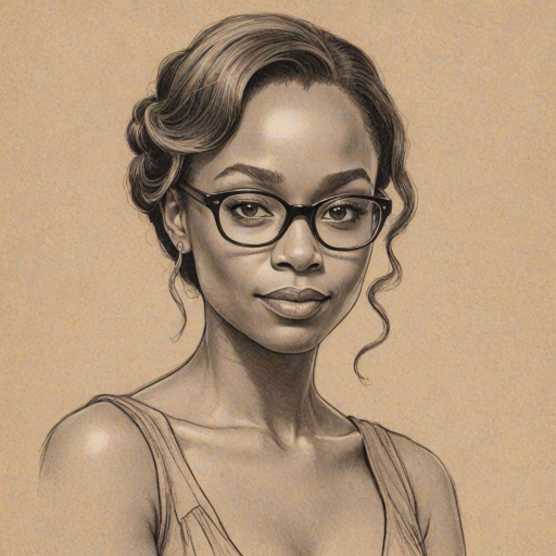 Ravishing Anika Noni Rose, pencil sketch, portrait of Comely woman 1925s in glasses, hair style beatnik, outline, clear lines, fine lines, 8k