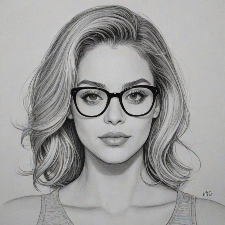 Stunning Gage Golightly, pencil sketch, portrait of Fascinating woman 1965s in glasses, hair style beatnik, outline, clear lines, fine lines, 8k