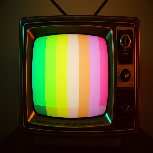 vintage television test pattern, high resolution, 35mm camera, f/2.8 aperture, 1/60s shutter speed, soft lighting, centered view, detailed textures, retro style