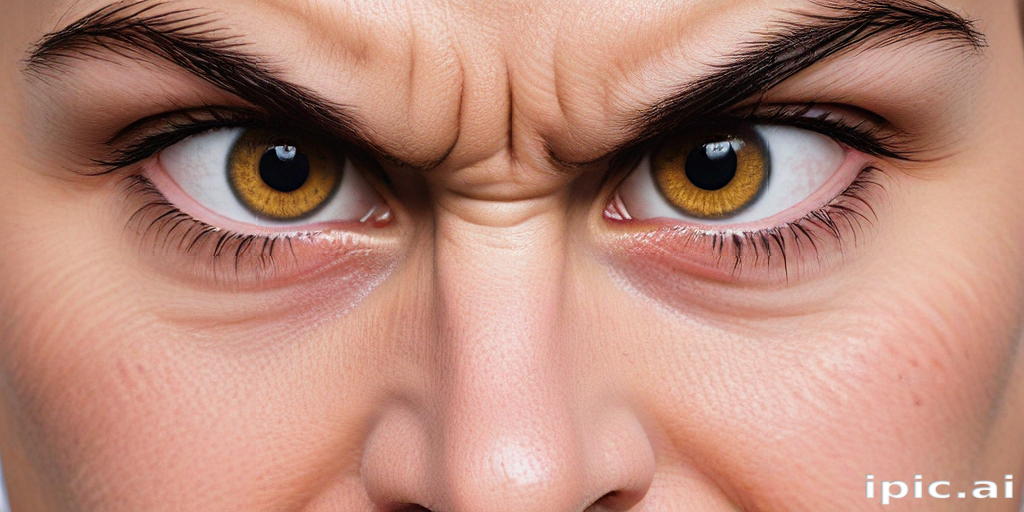 Intense Close-Up of a Person's Furrowed Brow and Piercing Eyes