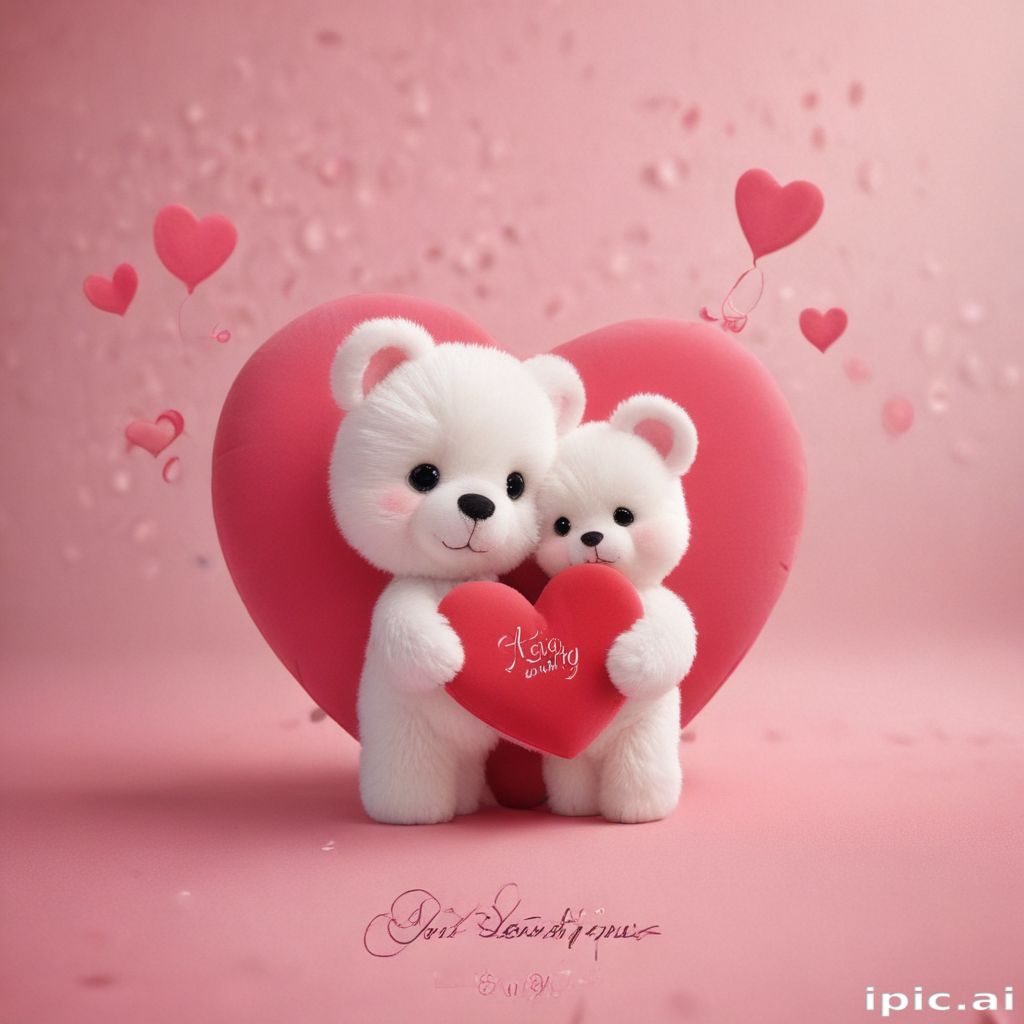 Adorable Teddy Bears Holding a Heart in a Loving Valentine's Scene